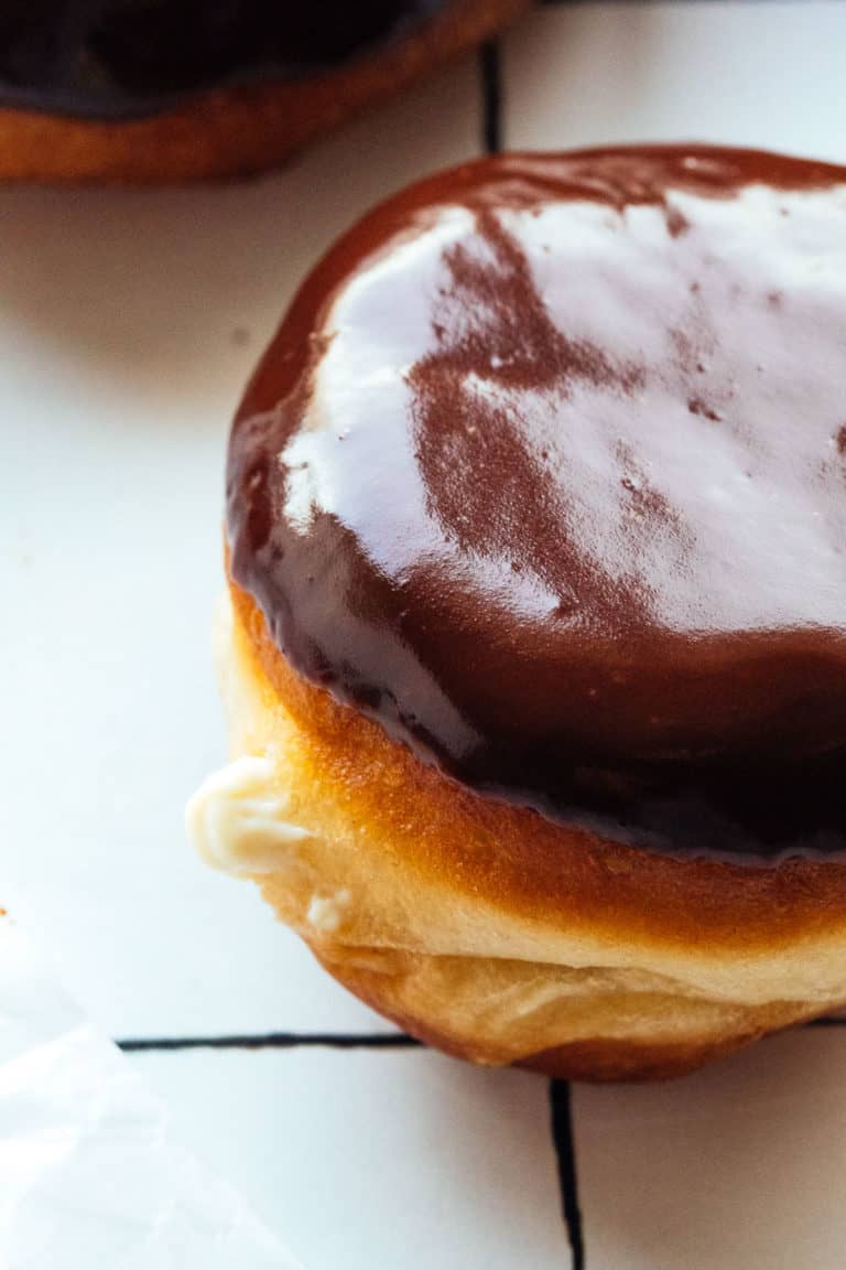 Vegan Boston Cream Donuts With Chocolate Mirror Glaze Aegean Delight