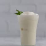 Vegan Turkish Yogurt Drink with mint garnish in clear glass