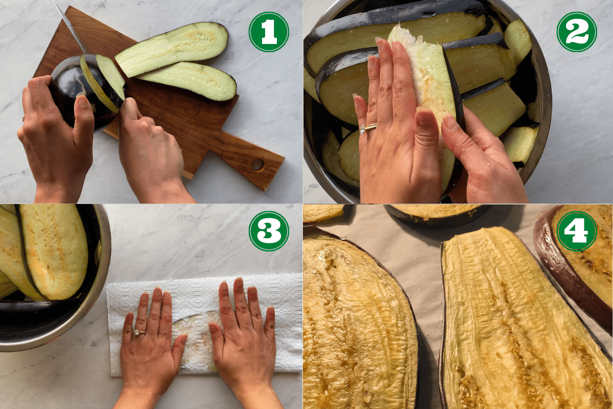 steps for preparing the eggplant for vegan moussaka
