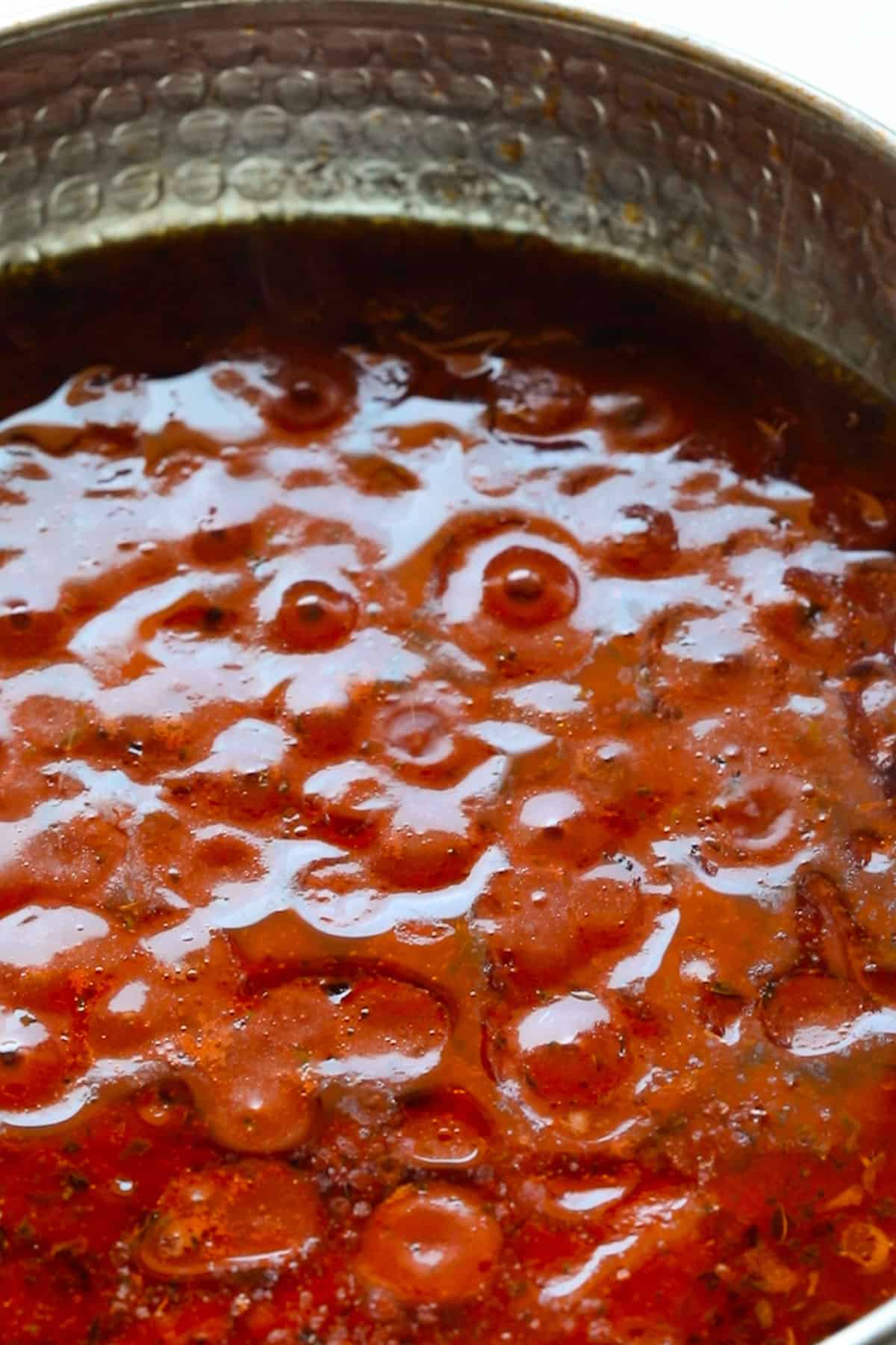 pasta sauce cooking in a pan