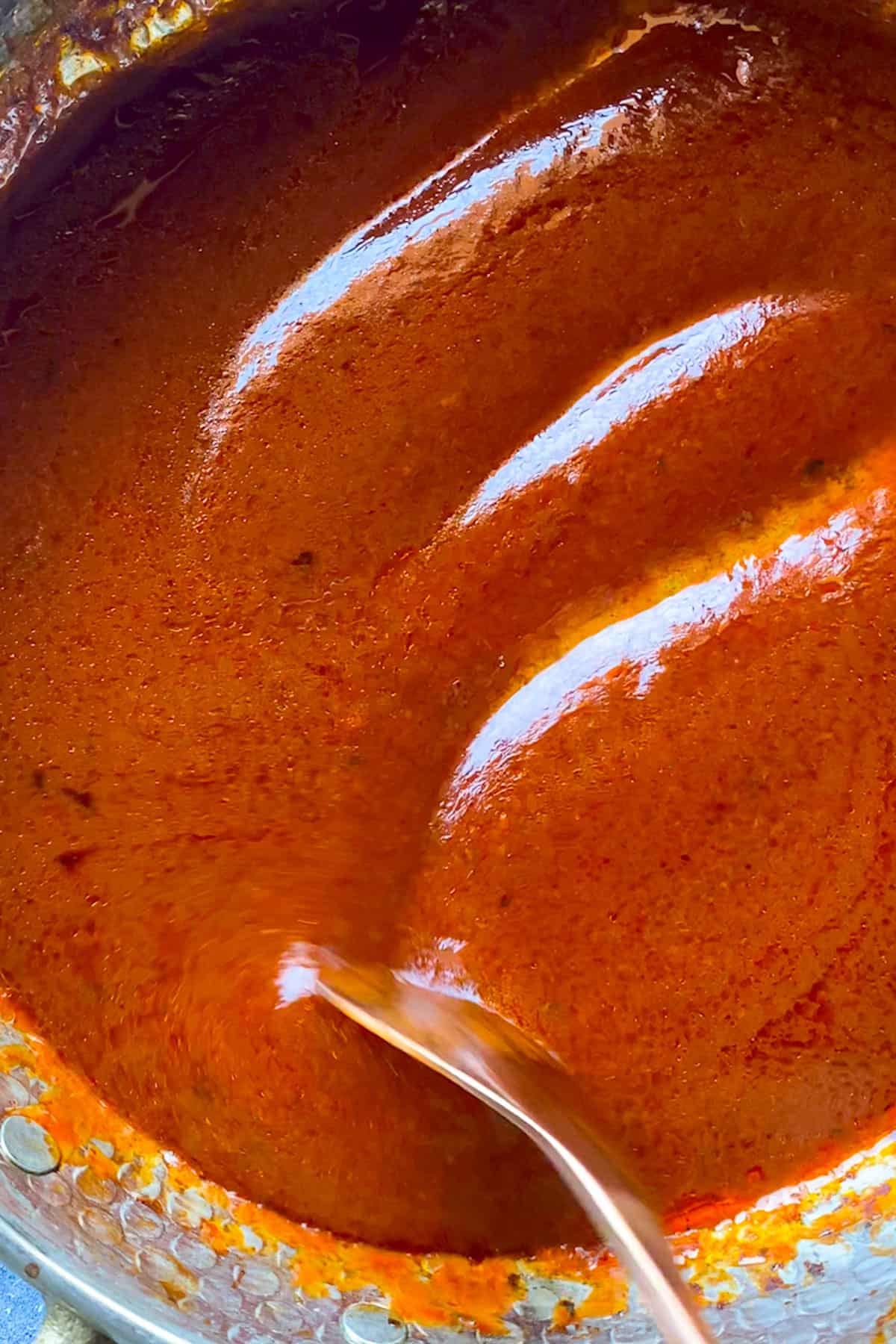 tomato paste pasta sauce in a decorative Turkish copper pot