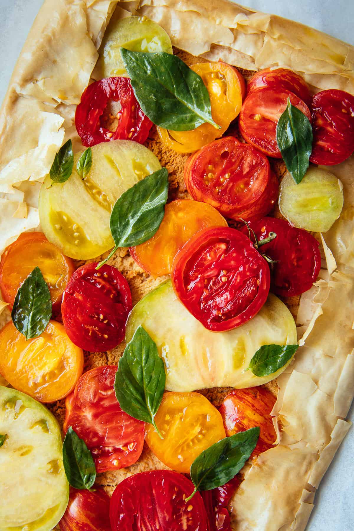 closeup shot of vegan tomato tart