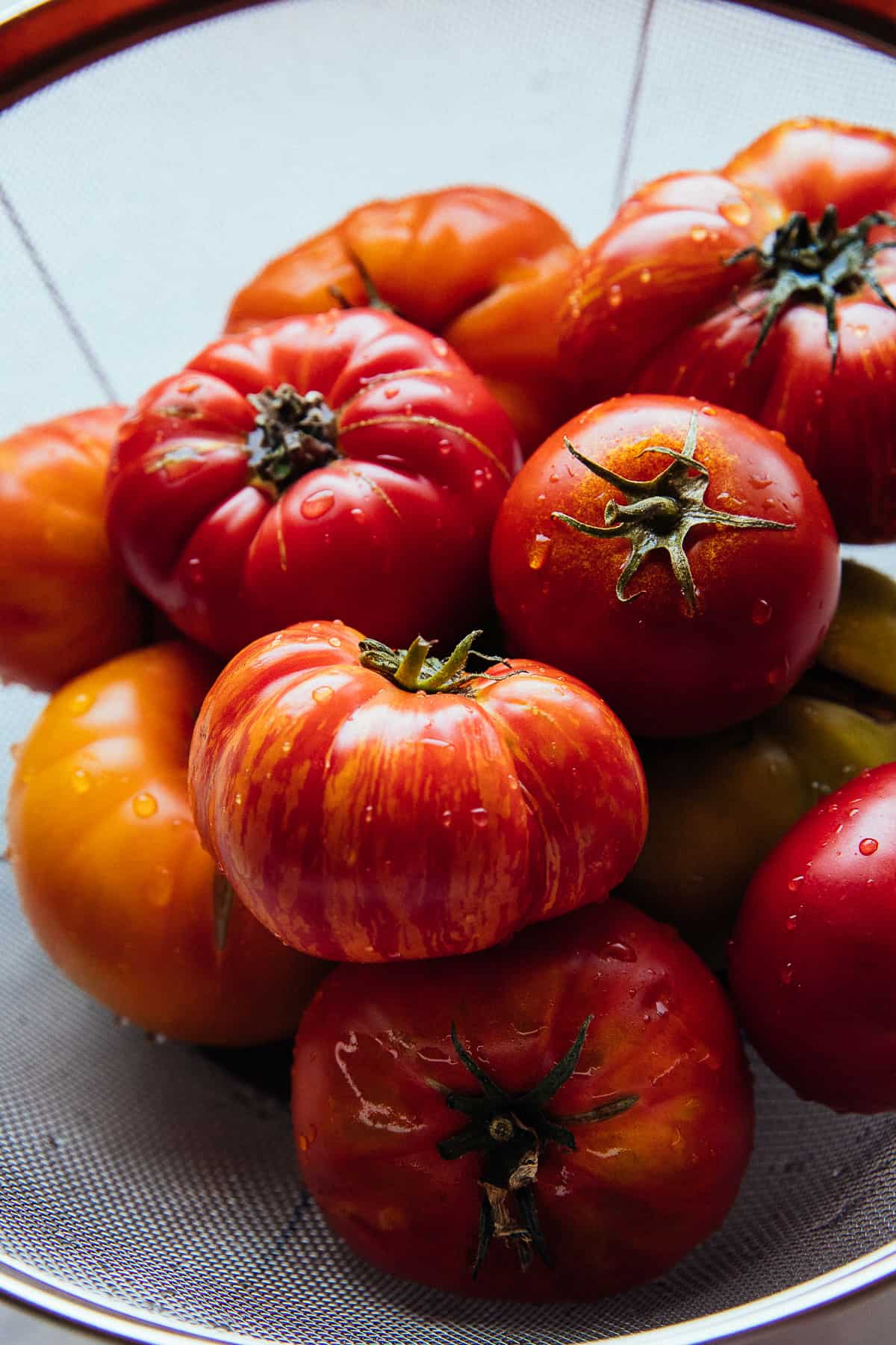 freshly washed heirloom tomatoes