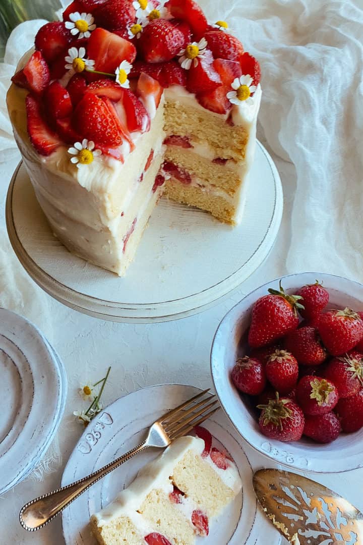 Vegan Vanilla Cake with Strawberries & Chantilly Cream | Aegean Delight