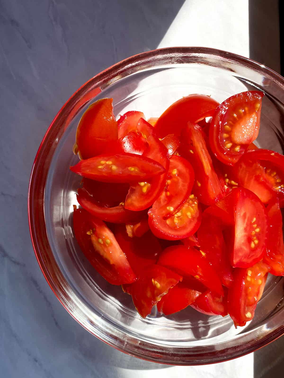 chopped campari tomatoes in a bowl