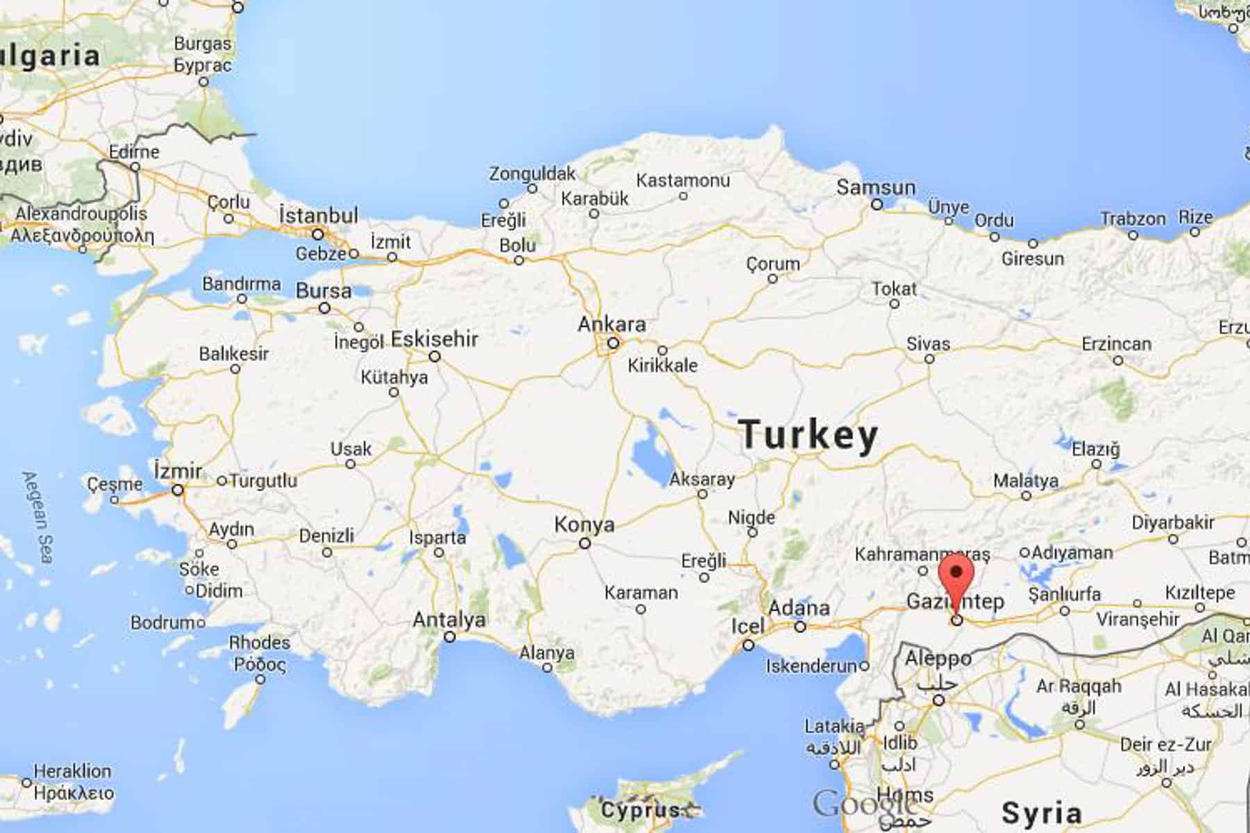 Gaziantep map of Turkey