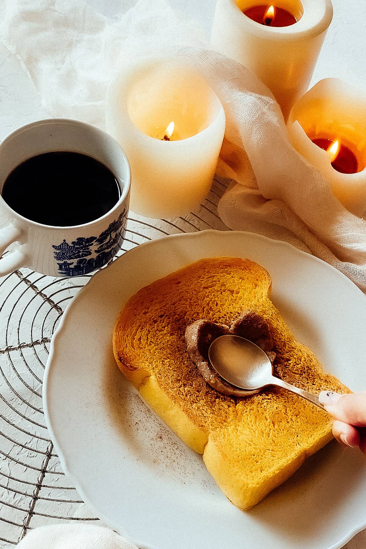 toasted bread with butter and coffee