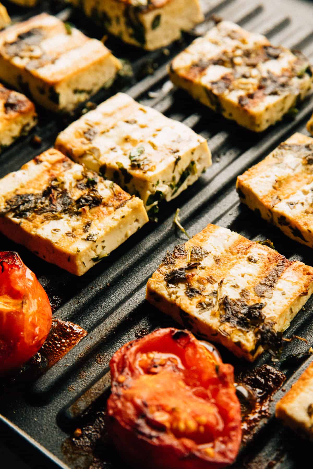 tofu being grilled on electric griller