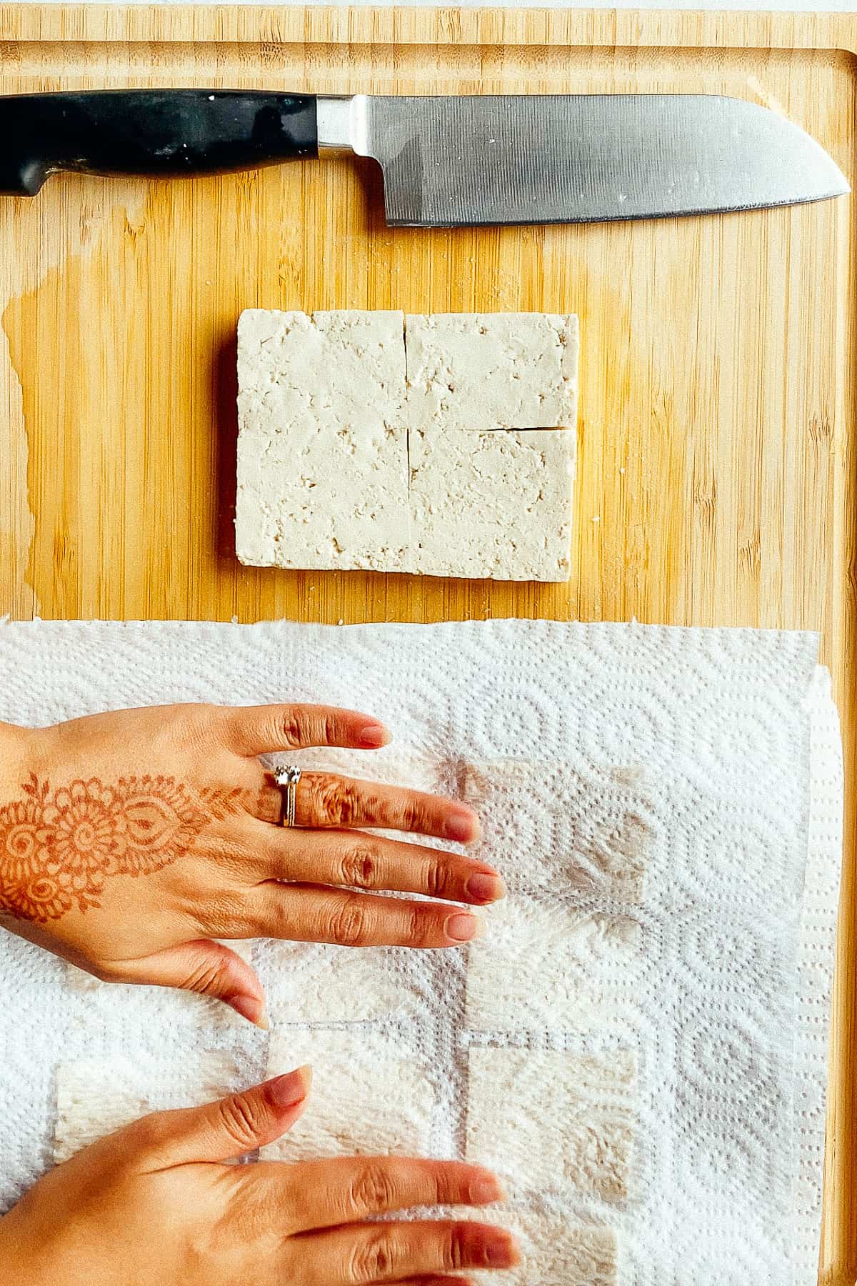 drying pressed tofu with paper towels