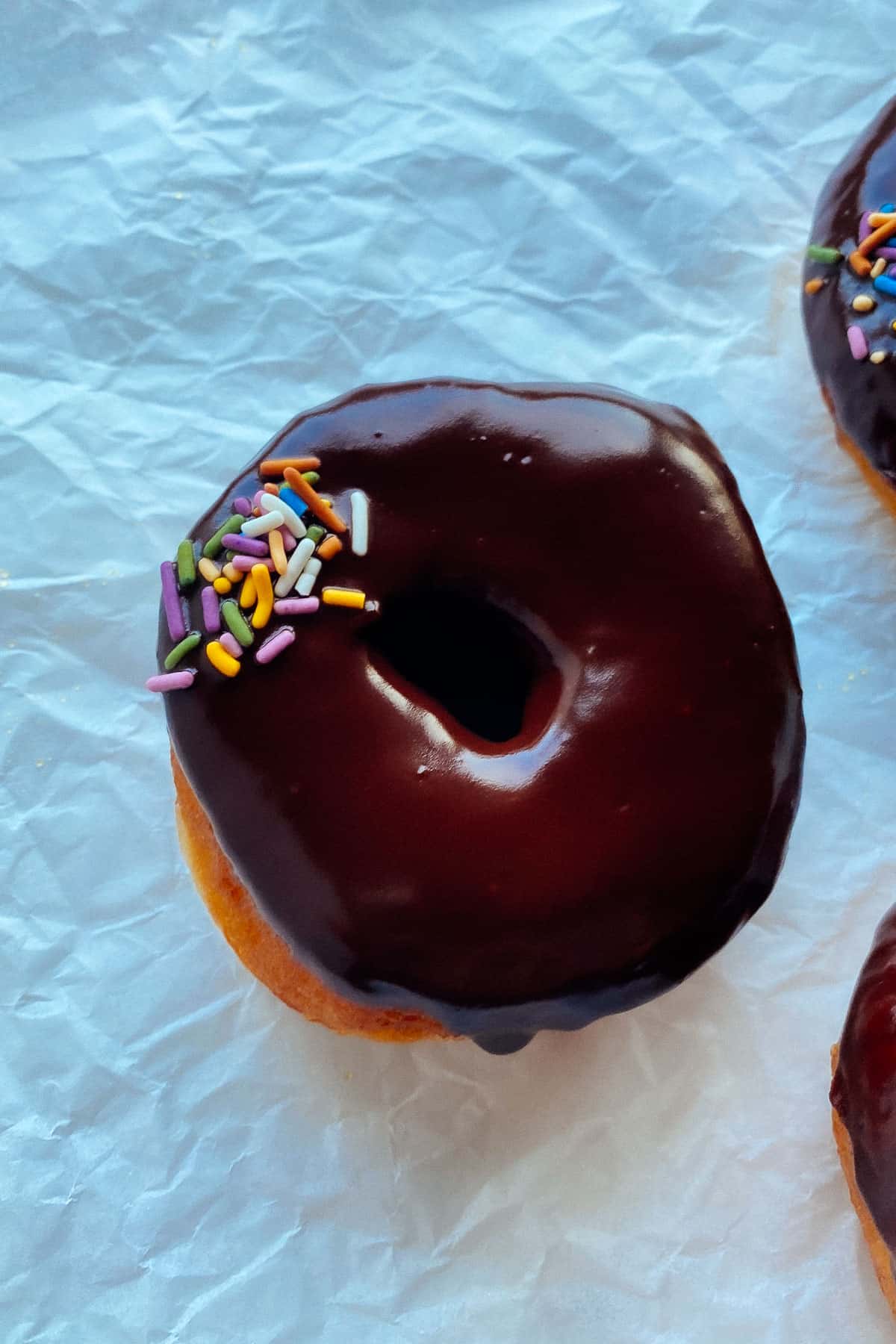 vegan chocolate glaze donut from top
