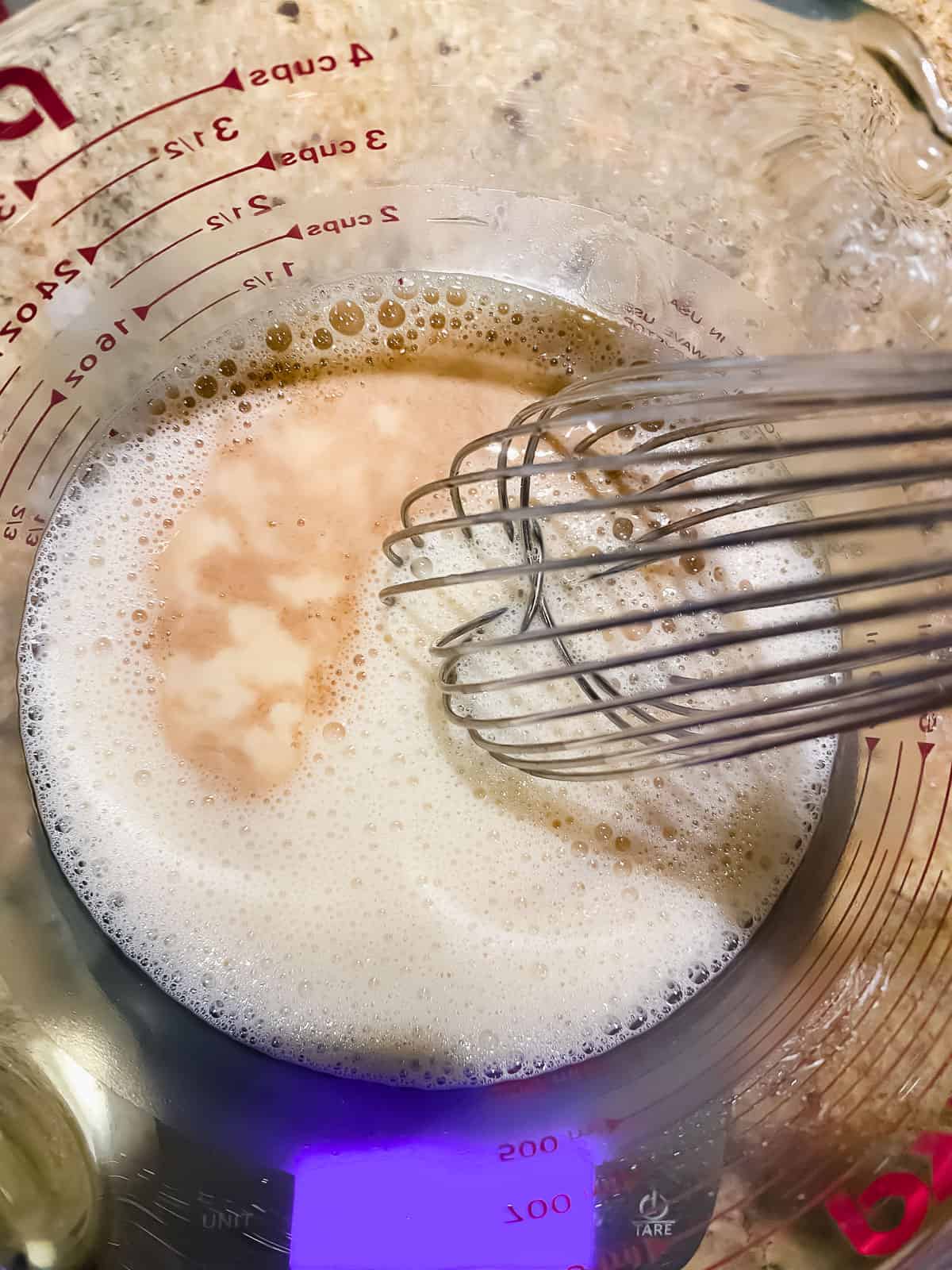 vegan microwave pastry cream ingredients being mixed
