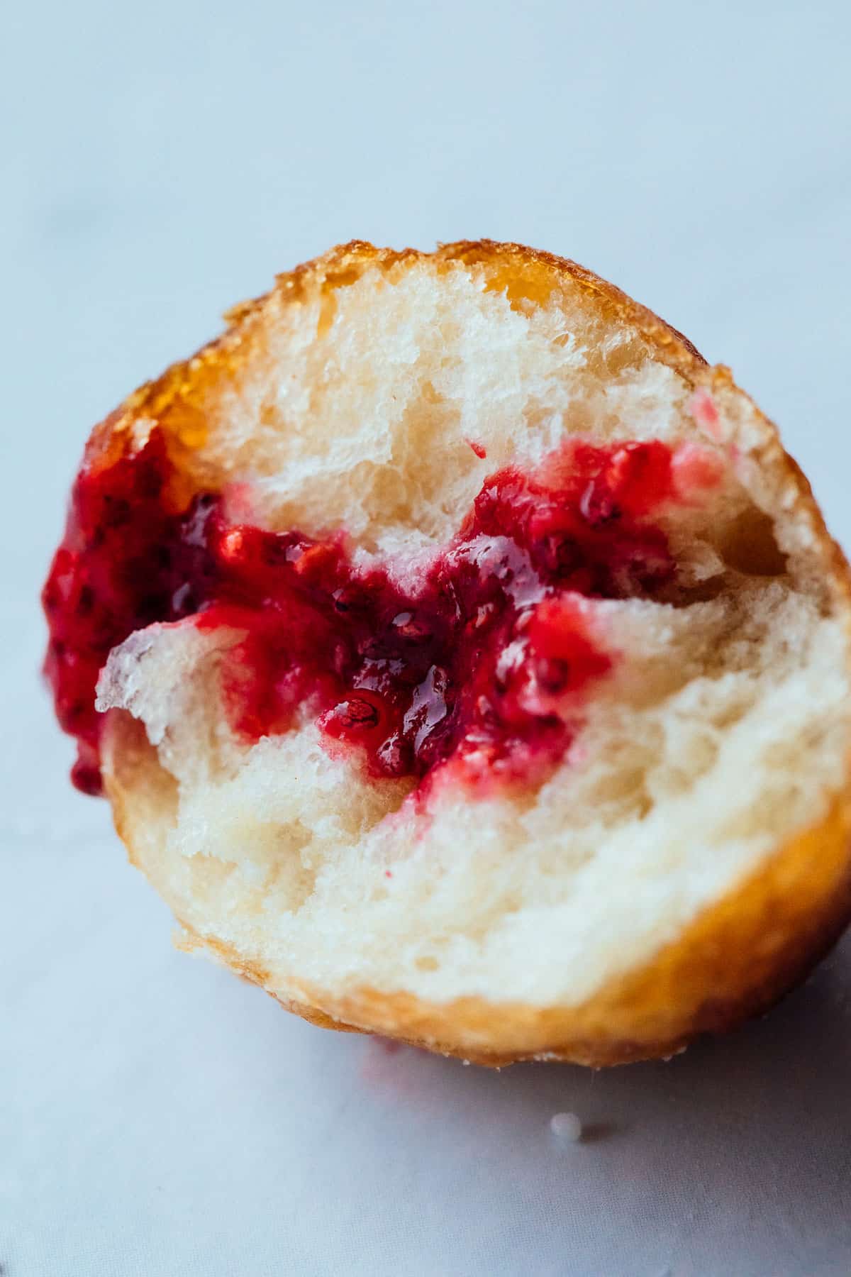 vegan jelly doughnut hole close up
