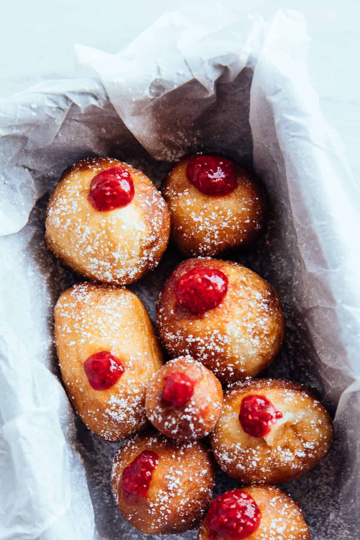vegan jelly doughnuts in a tray