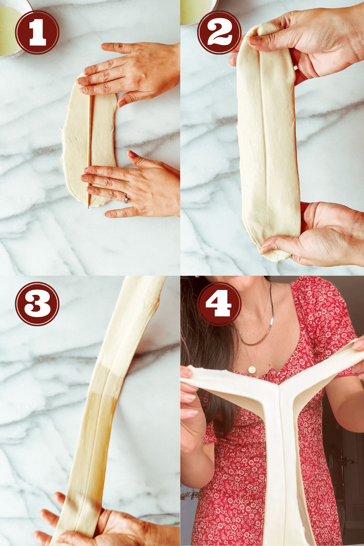 step by step instructions showing how to pull biang biang noodles