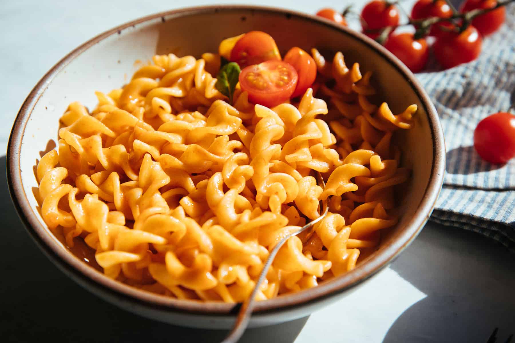 one-pot toasted tomato pasta in bowl
